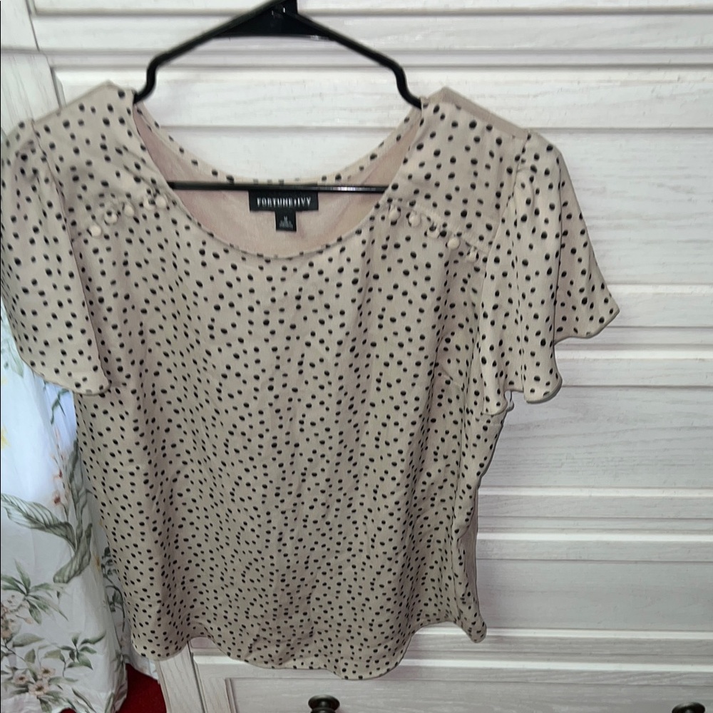 Fortune + Ivy Polka Dot Blouse - Beige and Black